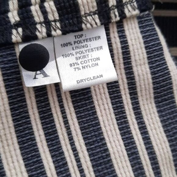 Ann Taylor Black Loft Sleeveless Ruffle Collar Striped Pencil Skirt Dress Size 8 - Picture 4 of 4